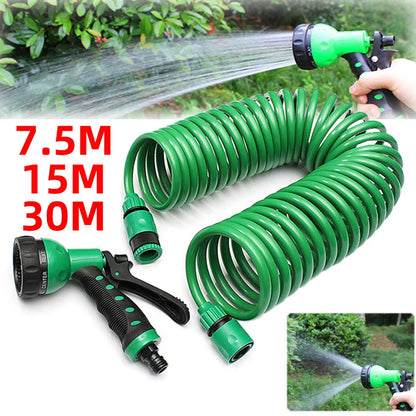 Retractable Coil Water Hose With 7 Mode Water gun